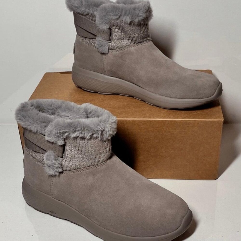 NEW Skechers On-the-GO City Winter Gleam Water Repellent Tan Suede Boots SZ. 11M